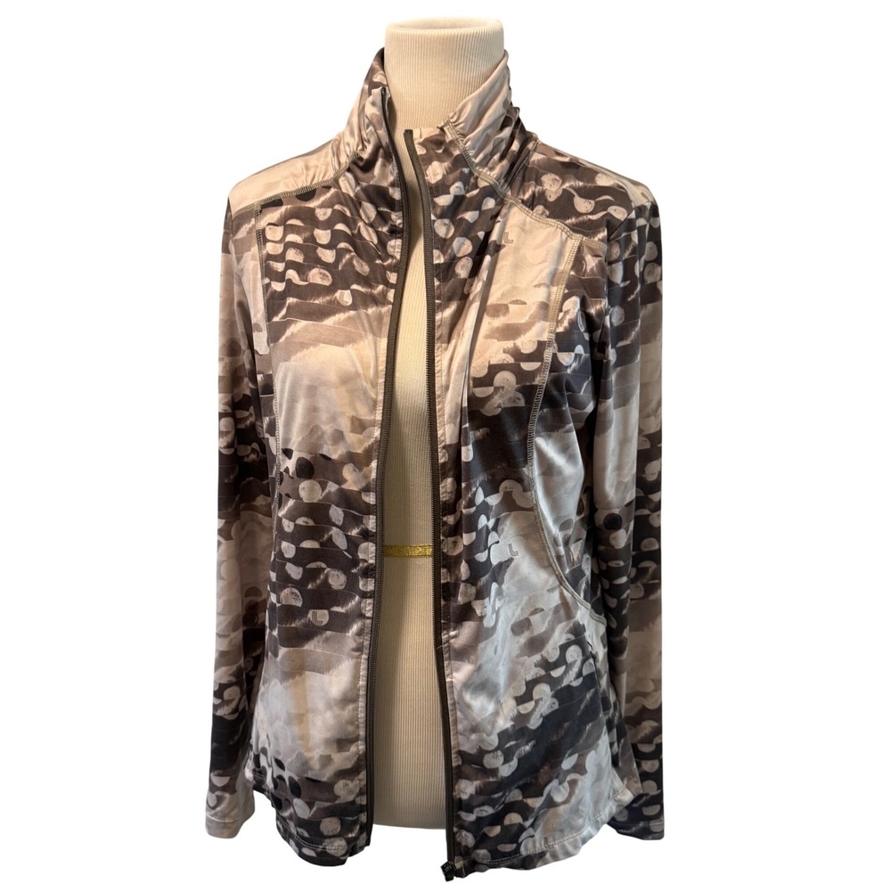 Lole Womens Grey Abstract Polka Dot Full Zip UPF 50+ Athletic Track Jacket